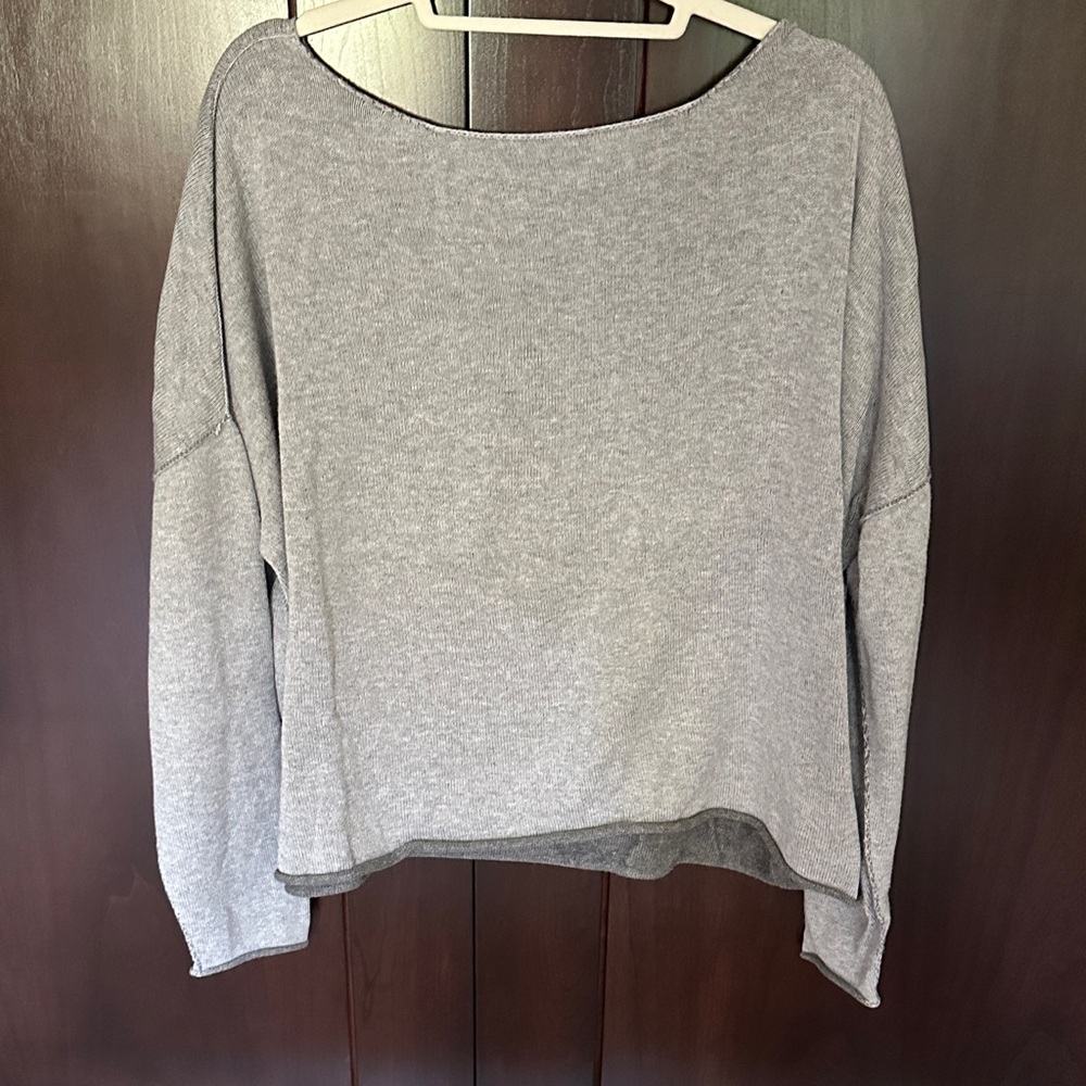 Eileen Fisher Boxy reversible Light Gray/Charcoal Cotton Knit Sweater size L